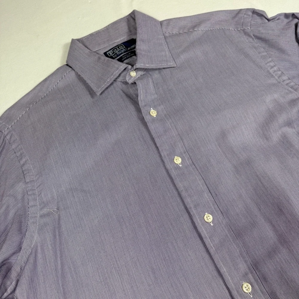 Polo Ralph Lauren Philip Dress Shirt 16 34 Purple White Micro Stripe French Cuff